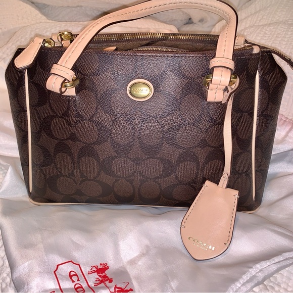 Coach Signature Peyton Jordan Double Zip Bag Brown Tan - Picture 2 of 15